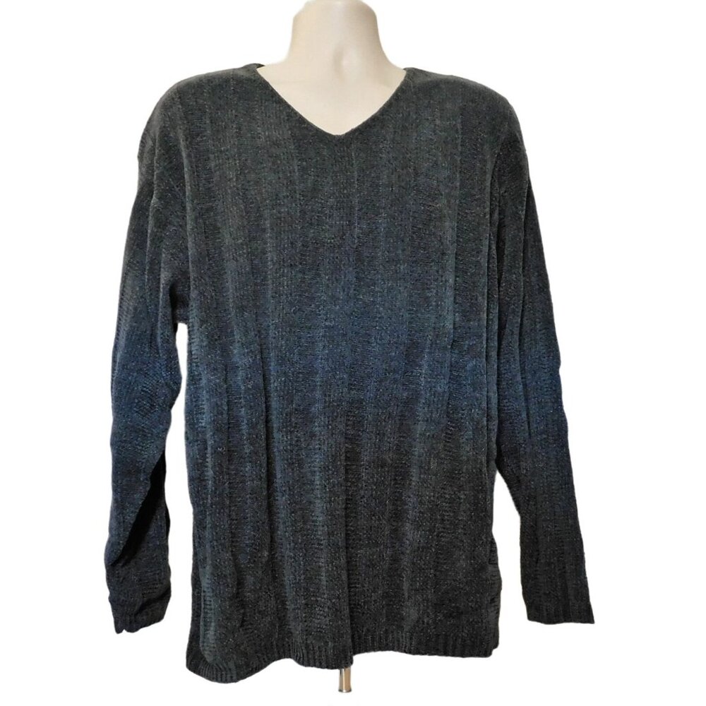 Claiborne Sweater XL Blue Grey Knit Pullover Long Sleeve 100% Acrylic